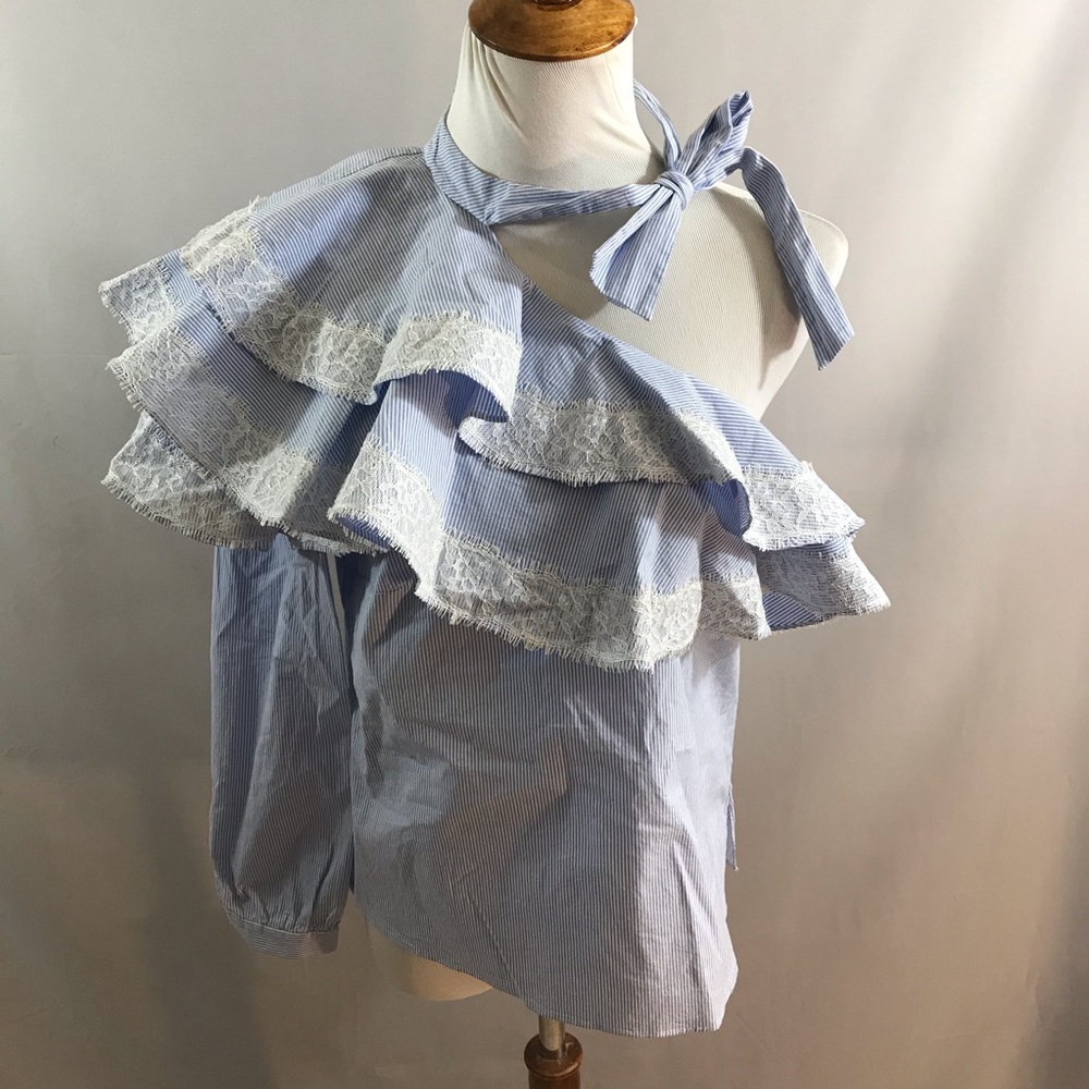 SOLD Veronica Beard Ruffle One-Shoulder Blouse - Picture 3 of 6